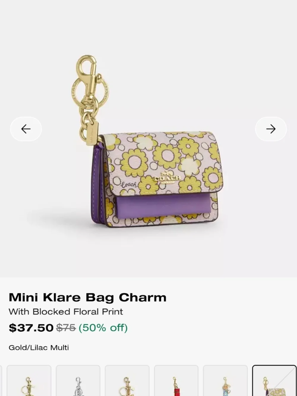 NWT Mini Klare Bag Charm With Blocked Floral Print Coach